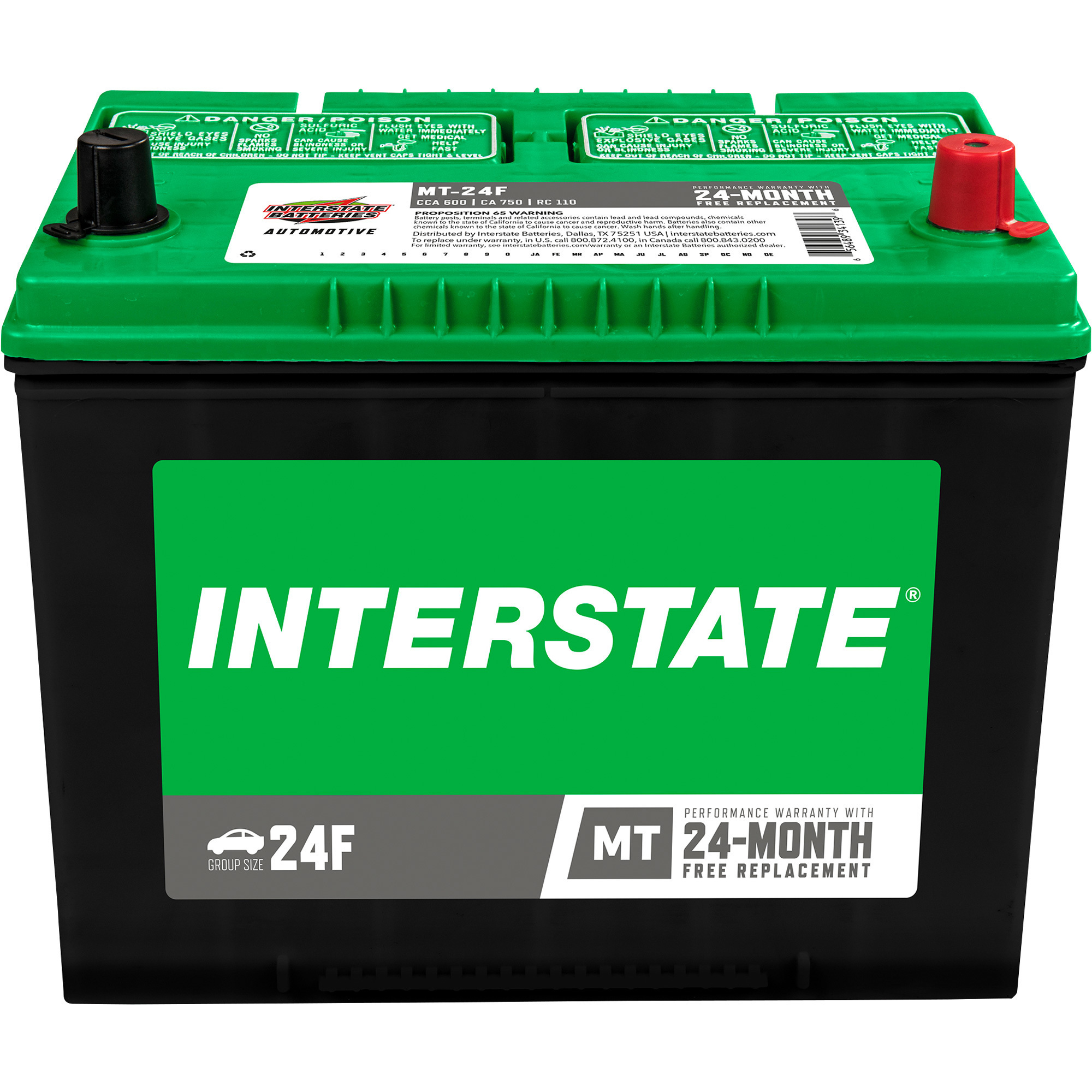 Interstate Batteries Automotive Battery, Group Size 24F, 12 Volt, Sealed Lead Acid, Model# MT-24F